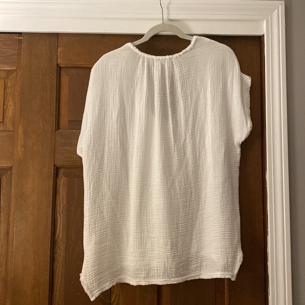 Red Haute White Gauze Short Sleeve Top Large - Picture 3 of 3